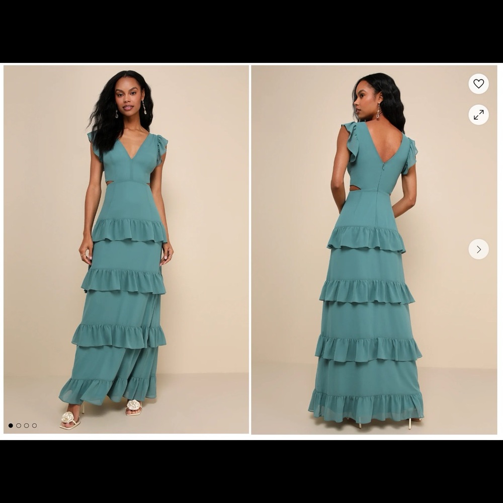 LuLus Elegant Mentality Teal Ruffled Dress NWT